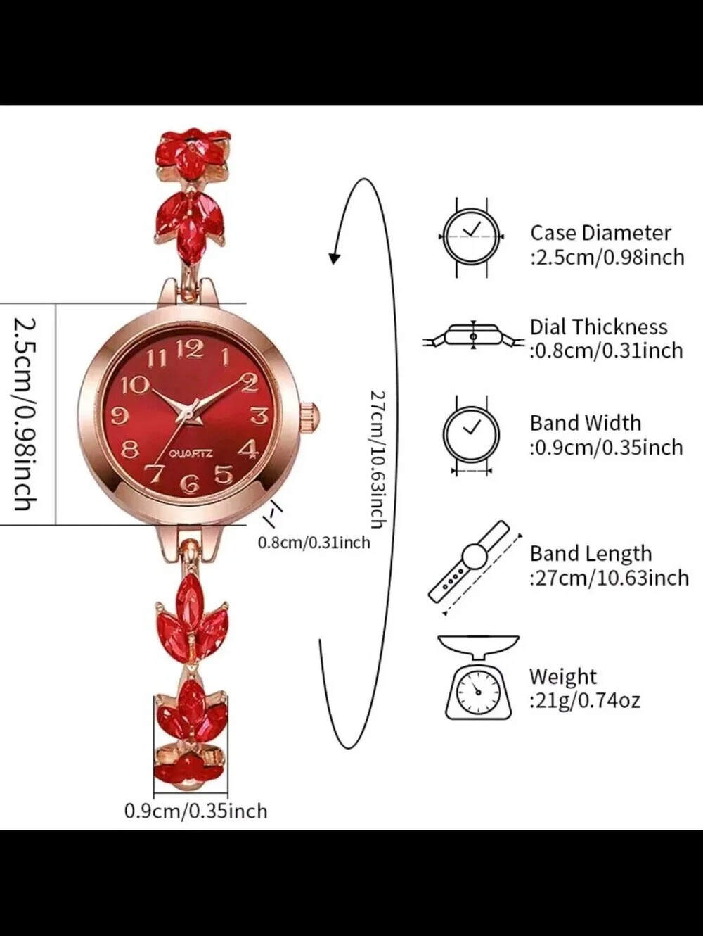 Elegant Purple Crystal Leaf Accent Watch Rose Gold Tone Adjustable Bolo Strap